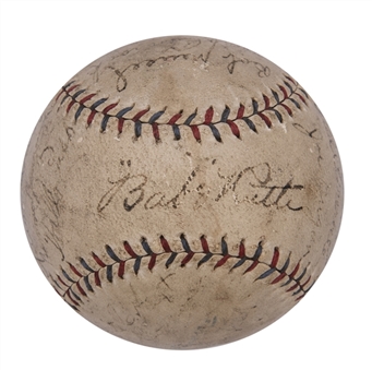 Rare 1925 New York Yankees Team Signed Ban Johnson Baseball With 22 Signatures Including Babe Ruth, Lou Gehrig, Herb Pennock, Fred Merkle and Waite Hoyt (PSA/DNA)